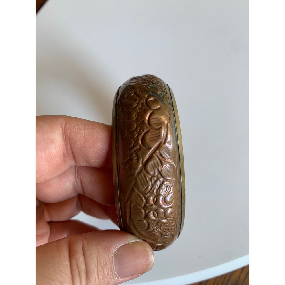 Vintage Mixed Metal Bangle Bracelet Copper Brass Embossed Floral Chunky Boho